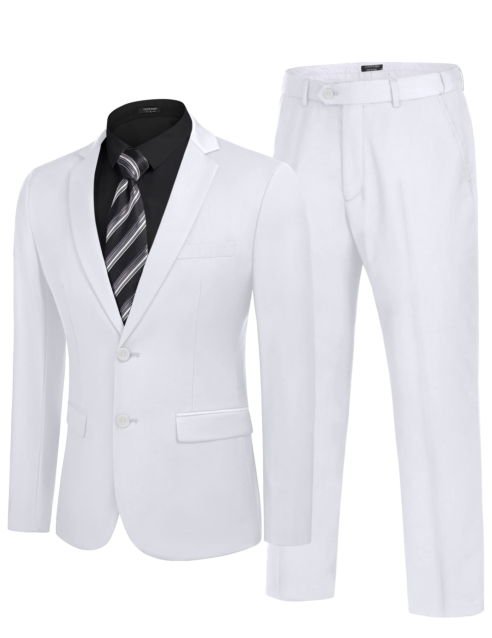COOFANDY Men's 2 Piece Suits Slim Fit 2 Button Dress Suits Tuxedo Jacket Blazer Suit for Wedding Dinner Prom White